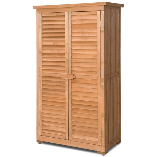 Outdoor Storage Shed Wooden Shutter Design Fir Wood Lockers for Garden Yard - GoplusUS