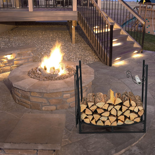 Firewood Rack with Tool Set  36' /30' Fireplace Log Holder - GoplusUS