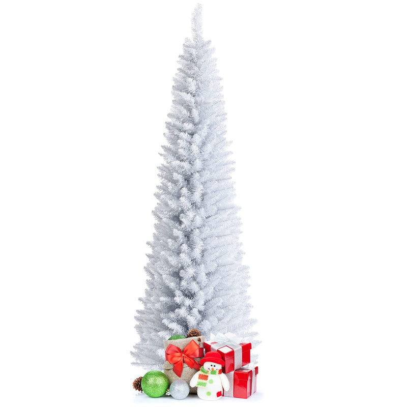 Load image into Gallery viewer, 5FT / 6FT / 7FT Pencil Christmas Tree, Artificial Slim White Christmas Tree - GoplusUS
