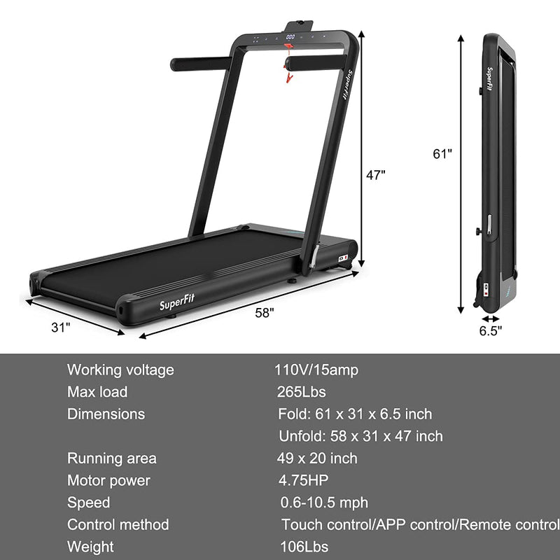 Load image into Gallery viewer, Goplus 2 in 1 Folding Treadmill, 4.75HP Superfit Under Desk Electric Treadmill with APP Control - GoplusUS
