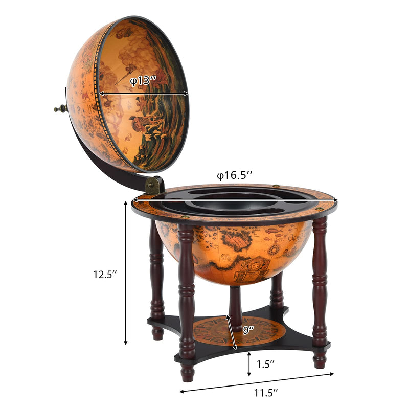 Load image into Gallery viewer, Tabletop 13&quot; Globe Wine Bar Stand, 16th Century Italian Nautical Chart Liquor Cabinet

