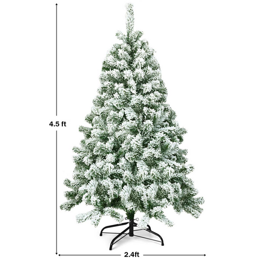 Goplus 4.5FT Snow Flocked Christmas Tree, Artificial Hinged Pine Tree with Premium PVC Needles & Solid Foldable Metal Stand - GoplusUS