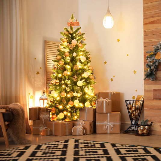 Goplus 5ft Pre-lit Artificial Christmas Tree, Hinged Fir Pencil Christmas Tree with Lights - GoplusUS