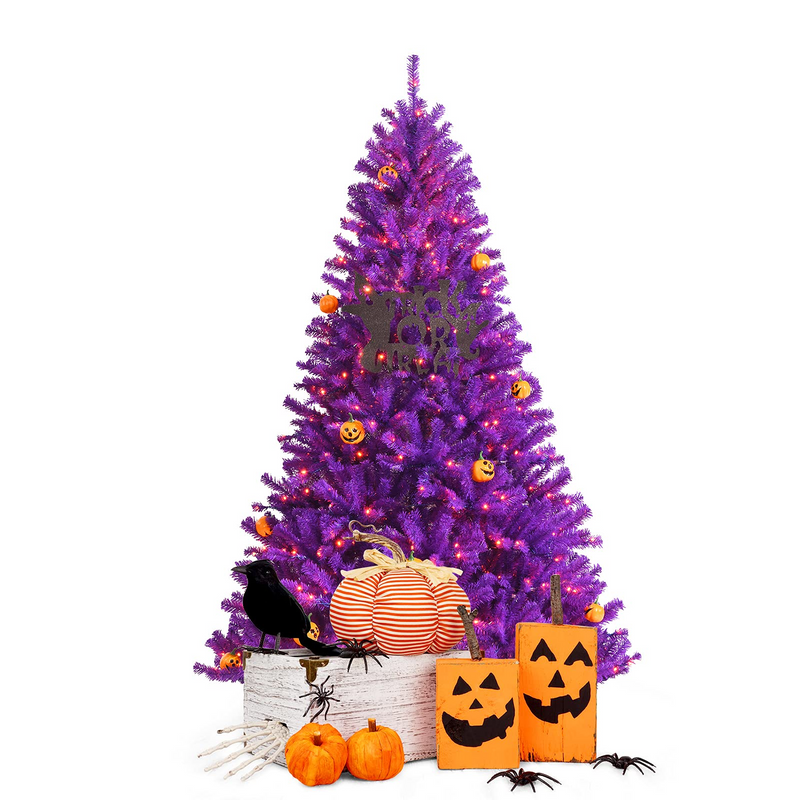 Load image into Gallery viewer, Goplus Prelit Purple Halloween Tree, Artificial Hinged Christmas Tree, Perfect Halloween Decoration for Holiday Festival Parties - GoplusUS
