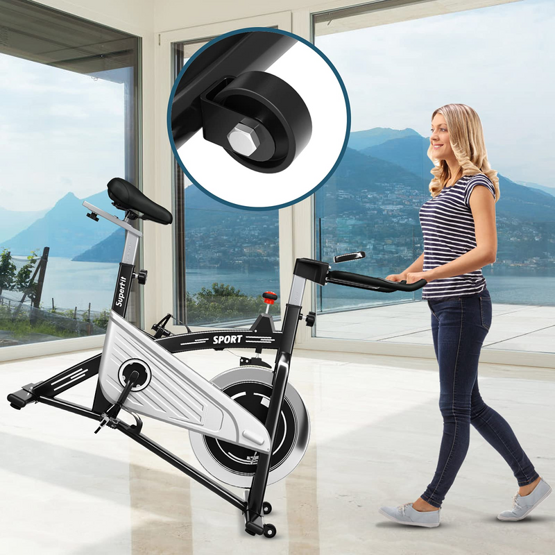 Load image into Gallery viewer, Indoor Exercise Cycling Bike, Smooth Belt Drive Stationary Bike W/ Heart Rate, LCD Monitor - GoplusUS
