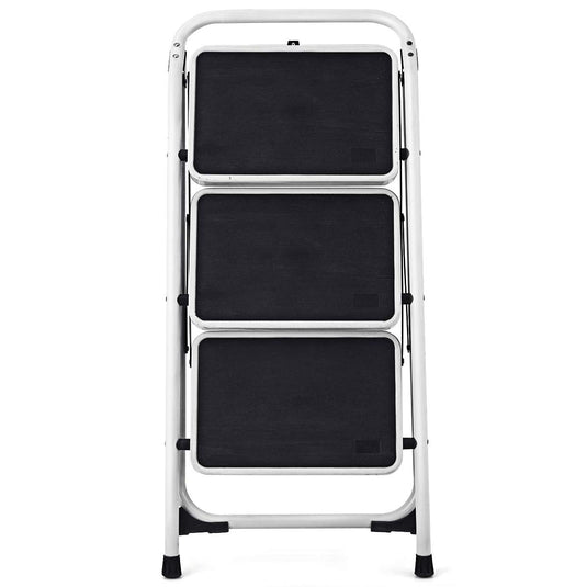 Goplus 3 Step Ladder, Folding Heavy Duty Step Stool Lightweight Steel Ladder, 340lbs Capacity (Black) - GoplusUS
