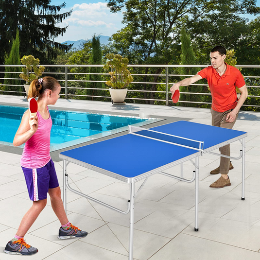 Goplus Portable Tennis Table, 100% Preassembled,2 Table Tennis Paddles and Ping Pong Balls - GoplusUS