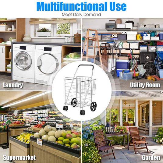 Jumbo Folding Shopping Cart for Grocery Laundry Book Luggage Travel - GoplusUS