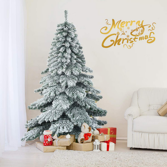 Goplus Snow Flocked Artificial Christmas Tree, Hinged Alaskan Pine Tree with Metal Stand, 100% New PVC Material - GoplusUS