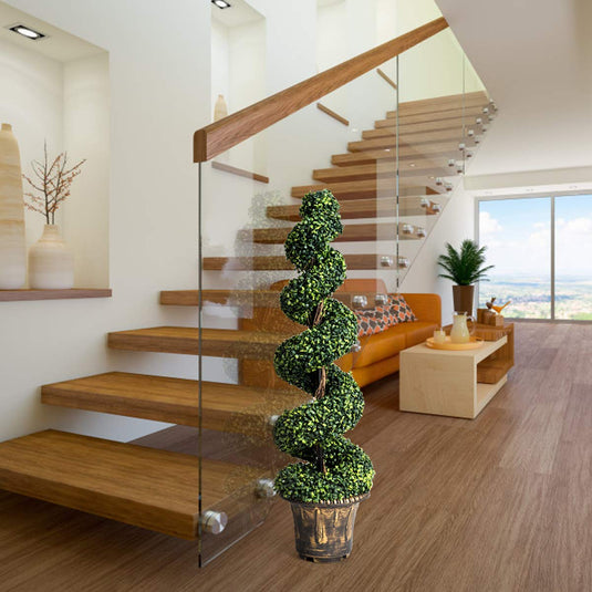 4 Ft Artificial Boxwood Spiral Tree, Fake Greenery Plants - GoplusUS