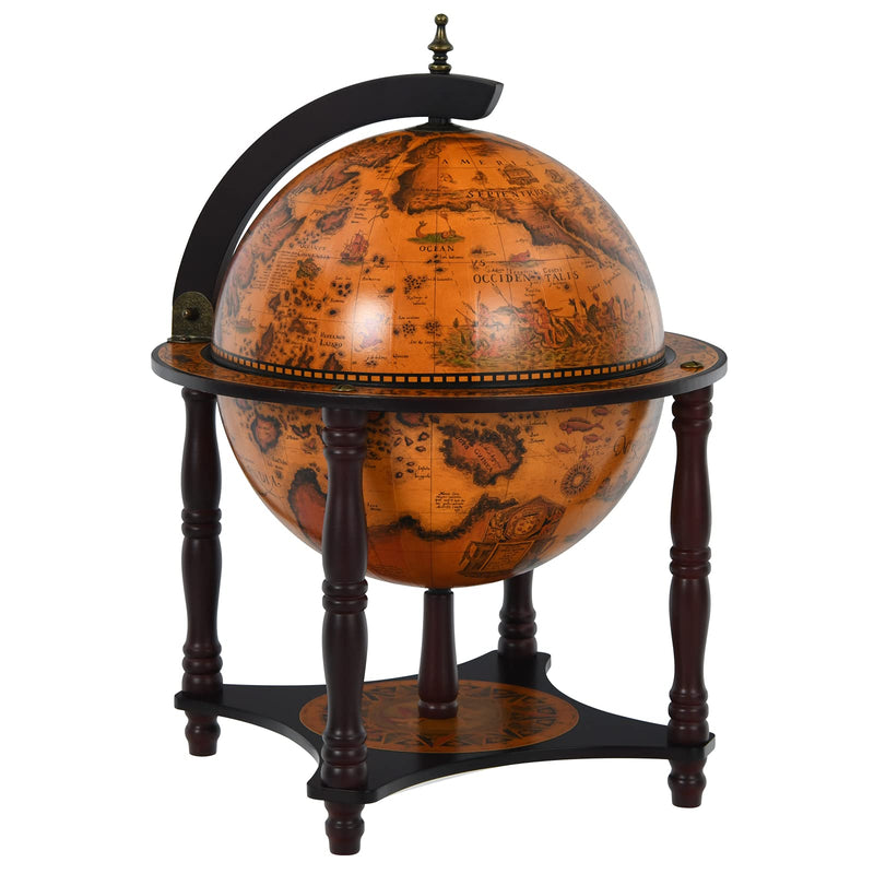 Load image into Gallery viewer, Tabletop 13&quot; Globe Wine Bar Stand, 16th Century Italian Nautical Chart Liquor Cabinet
