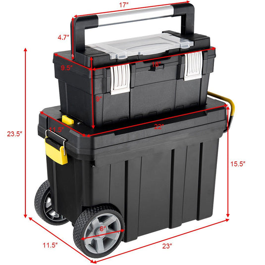 2-in-1 Tool Box Portable Rolling Toolbox Storage Solution Multi-Purpose Plastic Organizer Set - GoplusUS