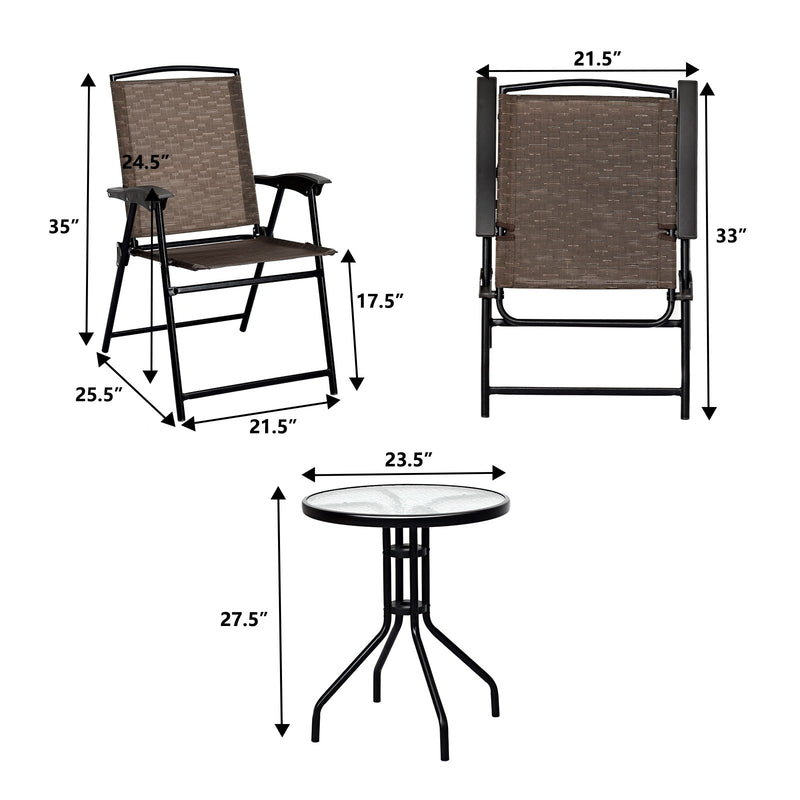 Load image into Gallery viewer, 3 Piece Bistro Set All Weather Patio Furniture Indoor &amp; Outdoor Garden Round Table and Folding Chairs - GoplusUS
