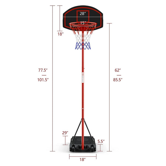 Portable Basketball Hoop, Height Adjustable Basketball Goal System [6.5FT-8.5FT] w/Shatterproof Backboard
