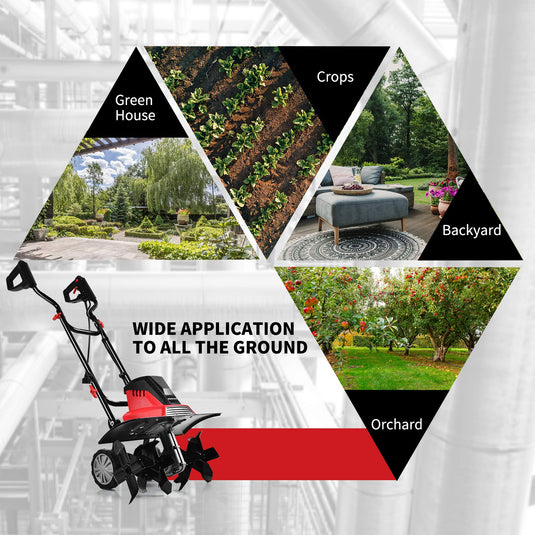13.5 Amp Corded Electric Tiller and Cultivator, 17-Inch Tiller with 9' Tilling Depth - GoplusUS