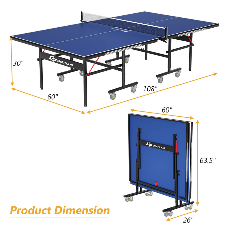 Load image into Gallery viewer, Goplus Foldable Table Tennis Table, 9&#39;x5&#39; Professional Ping Pong Table with Quick Clamp Net &amp; Post Set &amp; Wheels - GoplusUS
