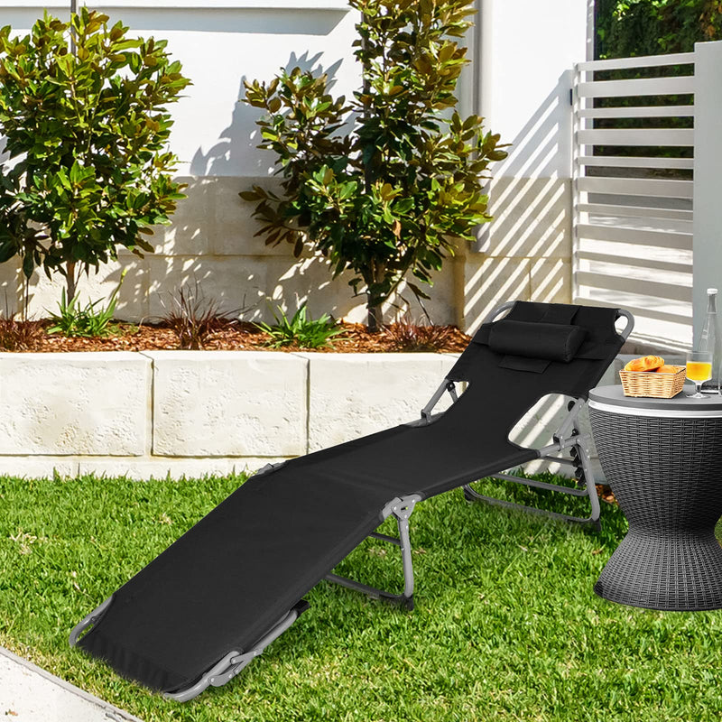 Load image into Gallery viewer, Beach Chaise Lounge with Face Hole, Folding Recliner  Black/Gray/Sky Blue/Navy - GoplusUS
