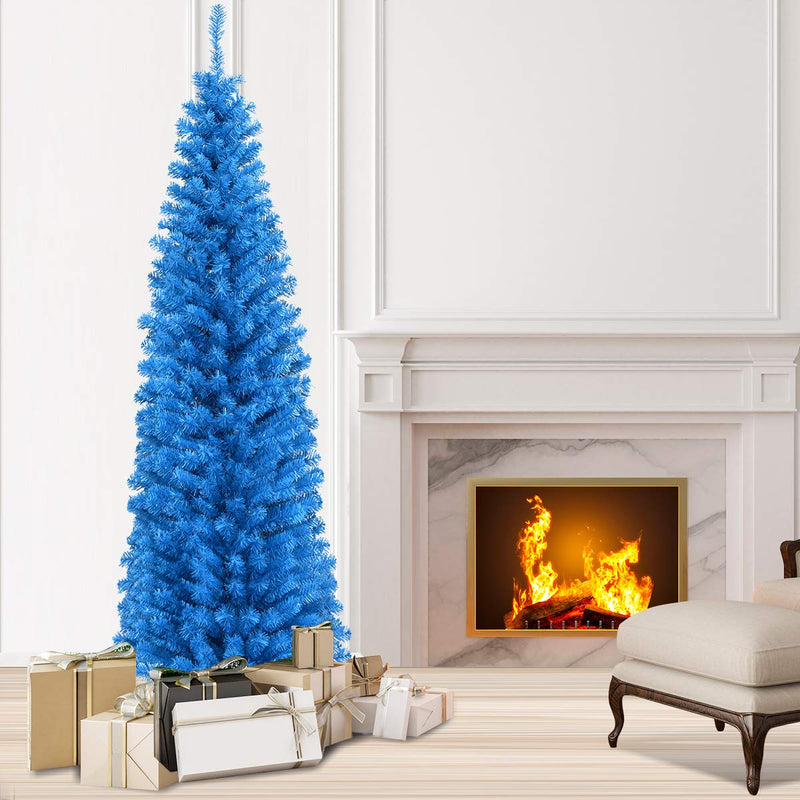 Load image into Gallery viewer, 6ft Blue Pencil Christmas Tree, Artificial Slim Tree - GoplusUS
