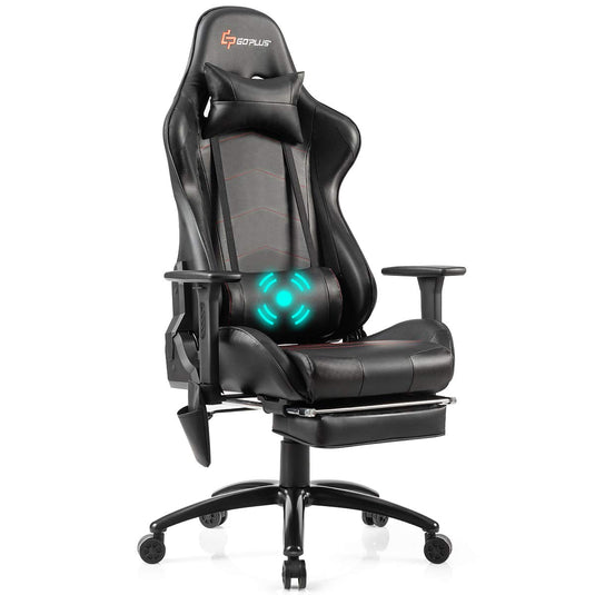 Goplus Massage Gaming Chair, Reclining Backrest, Handrails and Seat Height Adjustment Racing Computer Office Chair - GoplusUS