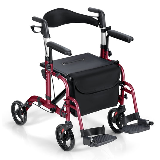 Goplus 2 in 1 Folding Rollator Walker, 4 Wheel Medical Walker with Seat - GoplusUS