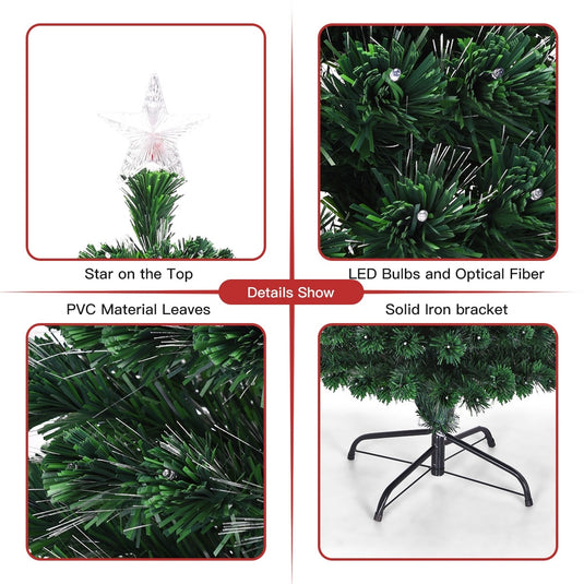 Artificial Christmas Tree Pre-Lit Optical Fiber Tree 8 Flash Modes - GoplusUS