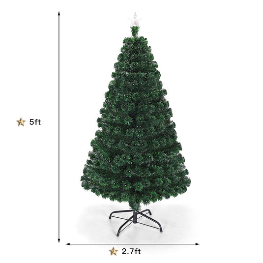 Artificial Christmas Tree Pre-Lit Optical Fiber Tree 8 Flash Modes - GoplusUS