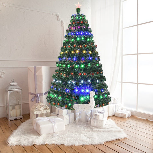 Artificial Christmas Tree Pre-Lit Optical Fiber Tree 8 Flash Modes - GoplusUS