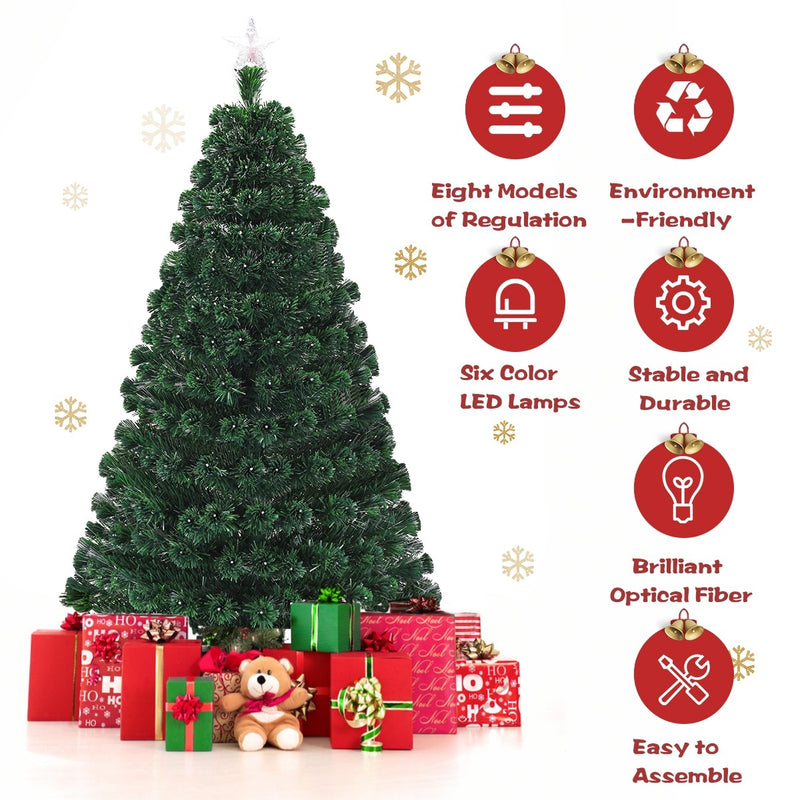 Load image into Gallery viewer, Artificial Christmas Tree Pre-Lit Optical Fiber Tree 8 Flash Modes - GoplusUS
