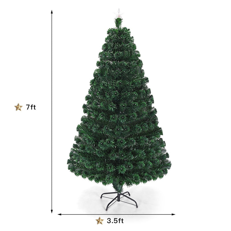 Load image into Gallery viewer, Artificial Christmas Tree Pre-Lit Optical Fiber Tree 8 Flash Modes - GoplusUS
