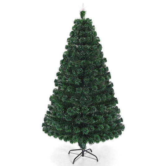 Artificial Christmas Tree Pre-Lit Optical Fiber Tree 8 Flash Modes - GoplusUS