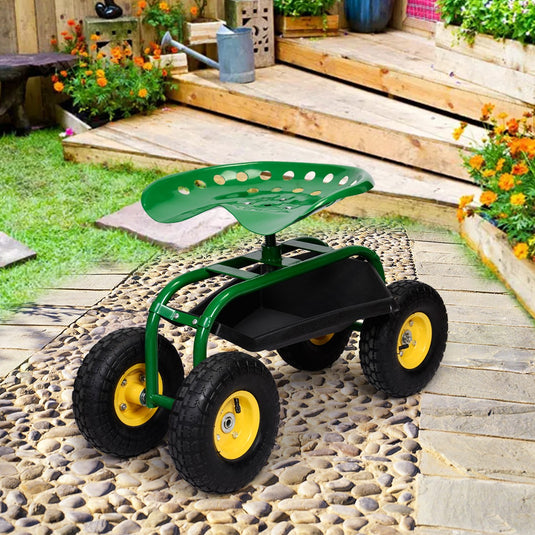 Garden Cart Rolling Work Seat Outdoor Lawn Yard Patio Wagon Scooter for Planting - GoplusUS