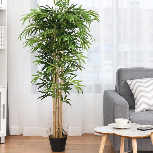 Fake Bamboo Tree Artificial Greenery Plants in Nursery Pot Decorative Trees for Home - GoplusUS