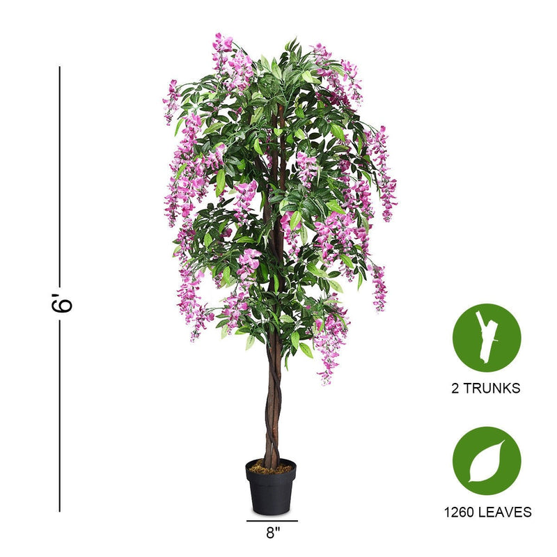 Load image into Gallery viewer, 6FT Fake Wisteria Tree Artificial Greenery Plants in Nursery Pot Decorative Trees for Home - GoplusUS
