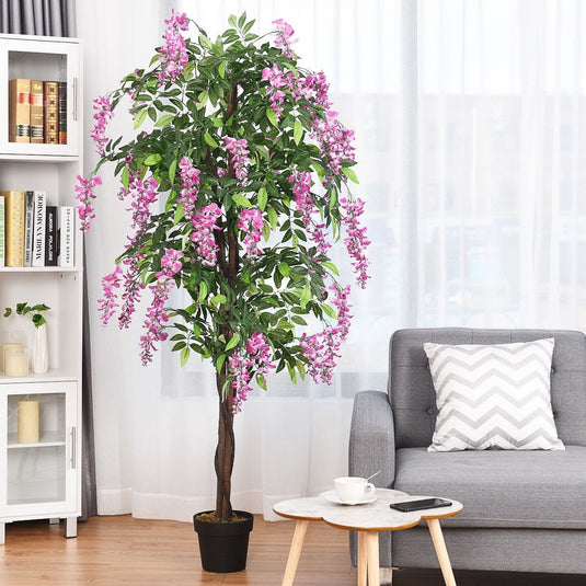6FT Fake Wisteria Tree Artificial Greenery Plants in Nursery Pot Decorative Trees for Home - GoplusUS