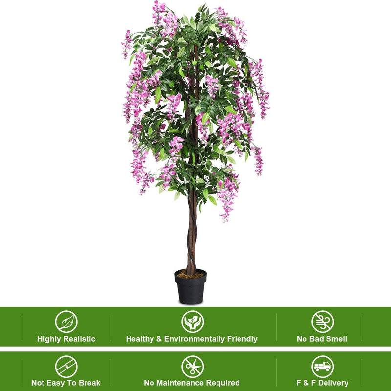 Load image into Gallery viewer, 6FT Fake Wisteria Tree Artificial Greenery Plants in Nursery Pot Decorative Trees for Home - GoplusUS
