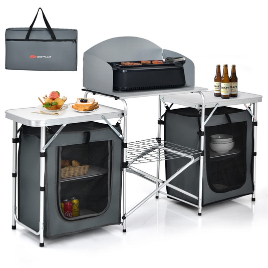 Goplus Folding Camping Kitchen Table with Storage - GoplusUS