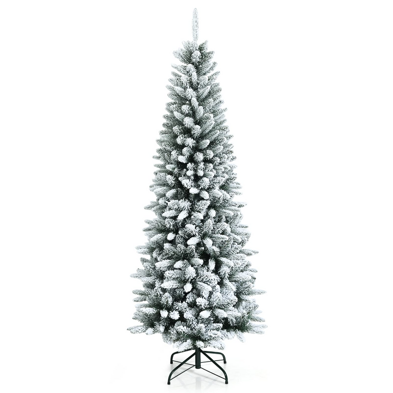 Load image into Gallery viewer, Goplus Snow Flocked Pencil Christmas Tree, Hinged Artificial Slim Xmas Tree - GoplusUS
