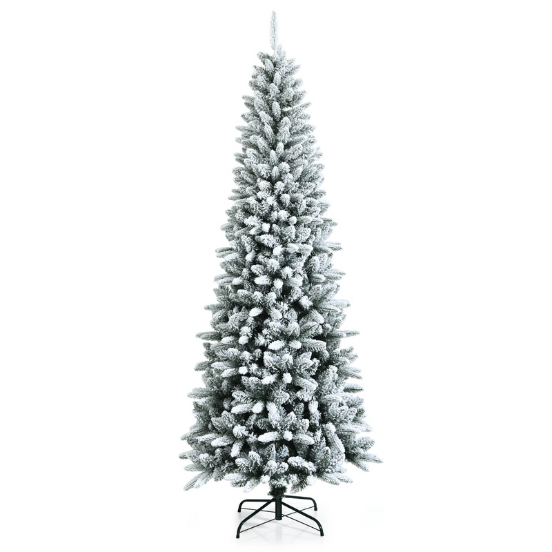 Load image into Gallery viewer, Goplus Snow Flocked Pencil Christmas Tree, Hinged Artificial Slim Xmas Tree - GoplusUS
