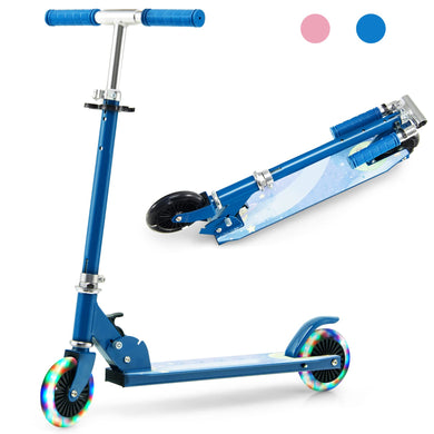 Goplus Folding Kick Scooter for Kids, 2 Light Up Flashing Wheels Scooter W/ 3 Adjustable Heights, Rear Brake System - GoplusUS