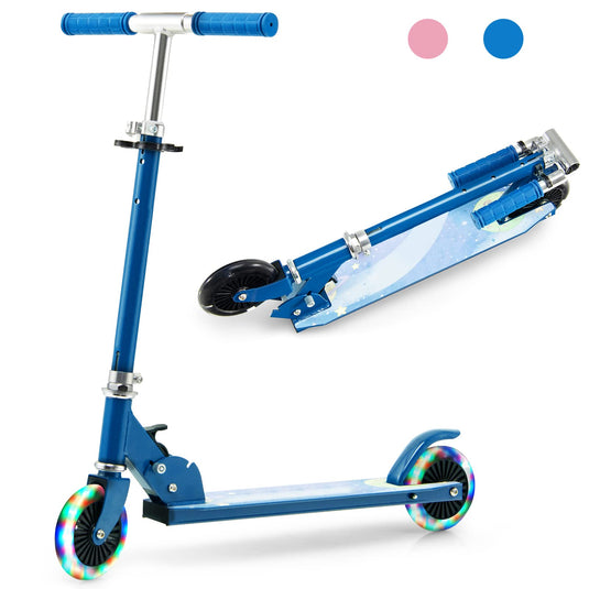 Goplus Folding Kick Scooter for Kids, 2 Light Up Flashing Wheels Scooter W/ 3 Adjustable Heights, Rear Brake System - GoplusUS