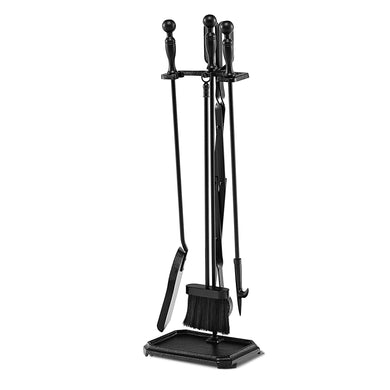 Goplus 5-Piece Fireplace Tools Set, Heavy Duty Steel Fireplace Tools with Poke, Shovel, Fire-resistant Palm Brush, Tong,Stand - GoplusUS