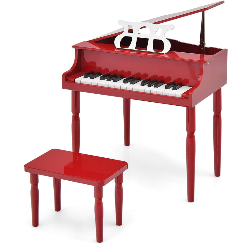 Load image into Gallery viewer, Goplus 30-Key Classical Kids Piano, Mini Grand Piano Wooden Learn-to-Play Musical Instrument Toy with Bench (4 Straight Leg-Black)
