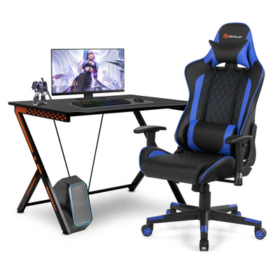 Goplus Gaming Desk & Chair Combo Set, Racing Style Home Office Gamer Workstation w/Massage Lumbar Support & Headrest - GoplusUS
