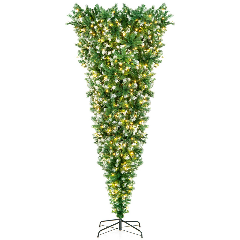 Load image into Gallery viewer, Goplus 7.5ft Pre-lit Upside Down Christmas Tree, Hinged Inverted Artificial Xmas Tree W/ 1100 Snowy Branch Tips - GoplusUS
