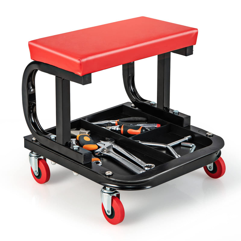 Load image into Gallery viewer, Goplus Mechanic Stool, Rolling Creeper Seat with Cushioned Seat, 4 Universal Wheels, Classified Tool Tray
