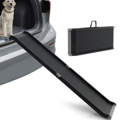 Goplus Dog Car Ramp, 63 Inch Folding Portable Pet Ramp for Large Dogs SUV Truck Bed w/ Side Rails & Safety Lock & Non-Slip Surface & Carry Handle - GoplusUS