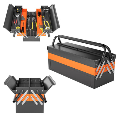 Goplus 22-Inch Metal Tool Box, 3-Layer 5-Tray Portable Folding Tool Chest Organizer with Handle & Lock Hole - GoplusUS