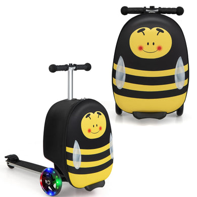 Goplus 2-in-1 Ride On Suitcase Scooter for Kids, Carry on Luggage with LED Flashing Wheels, Waterproof Shell (Bee) - GoplusUS