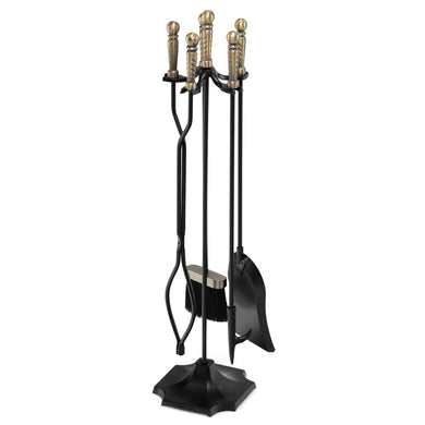 Goplus Fireplace Tool Set, Outdoor Modern Fireplace Tools with Poker, Shovel, Fire-Resistant Brush, Tong, Stand - GoplusUS