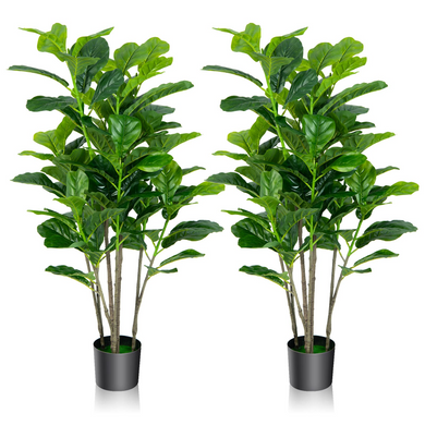 Goplus Fake Fiddle Leaf Fig Tree, 2-Pack 51'' Tall Artificial Tree Greenery Plants in Pots W/100 Leaves - GoplusUS